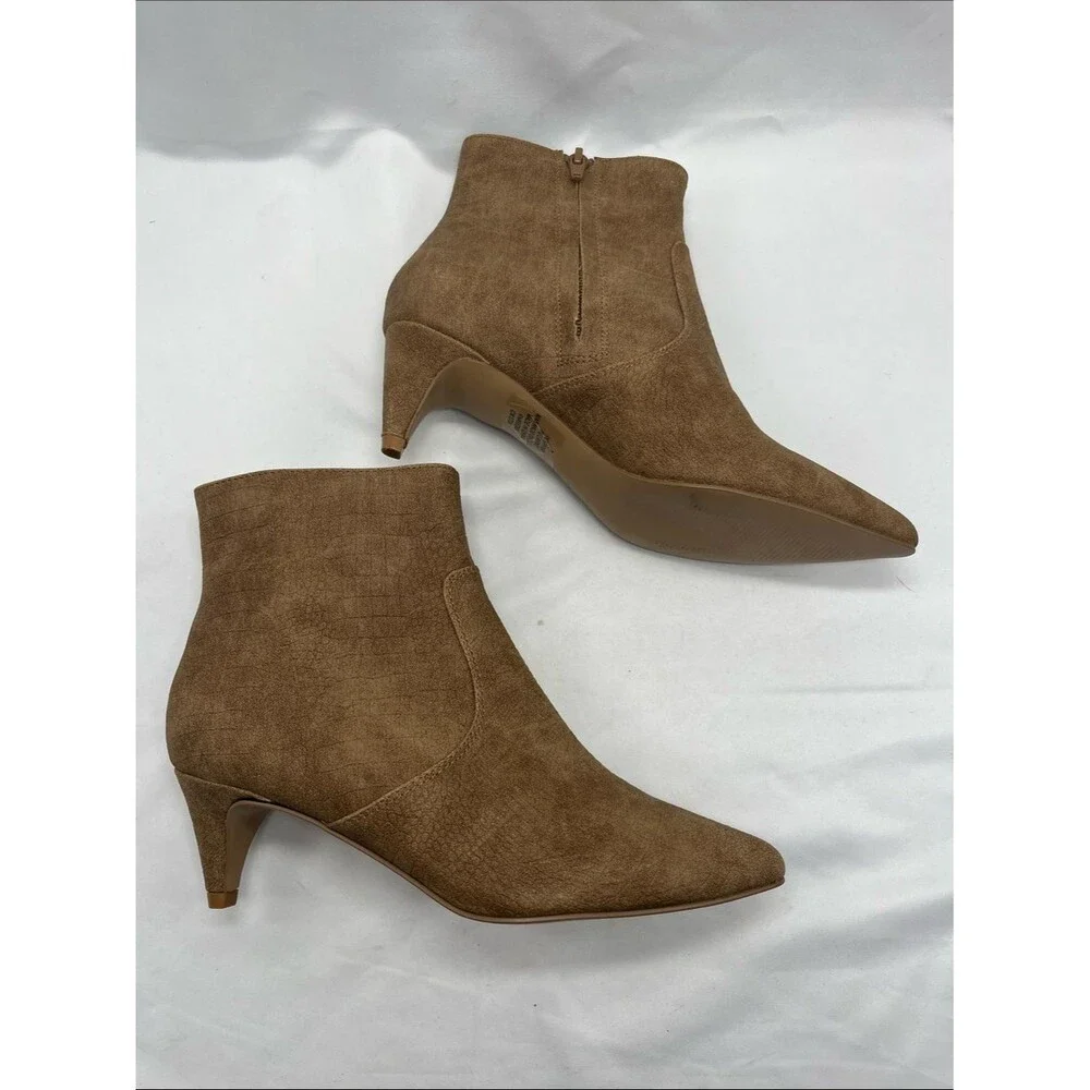 NWT Express Faux Croc Tan Kitten Heel Ankle Boots